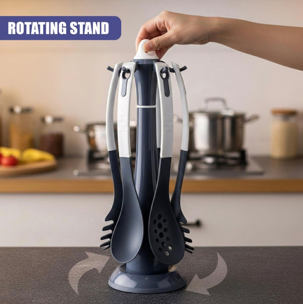 6 Piece Kitchen Utensil Set with Rotating Stand