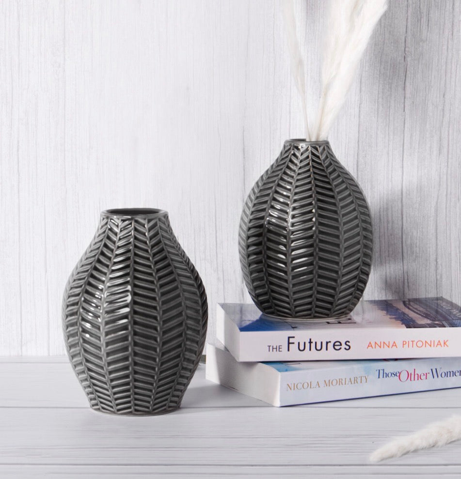 Pair Of Ceramic Leaf Inspired Vases