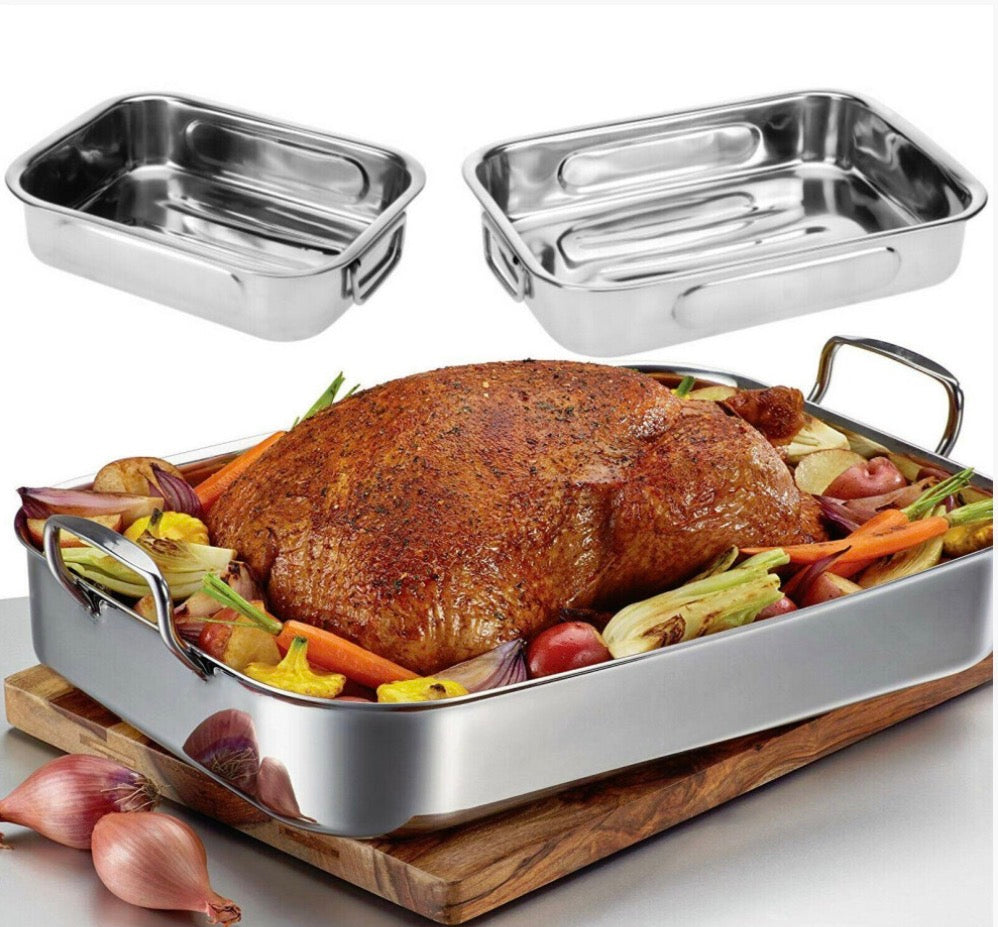 3-Piece Stainless Steel Roasting Trays Set