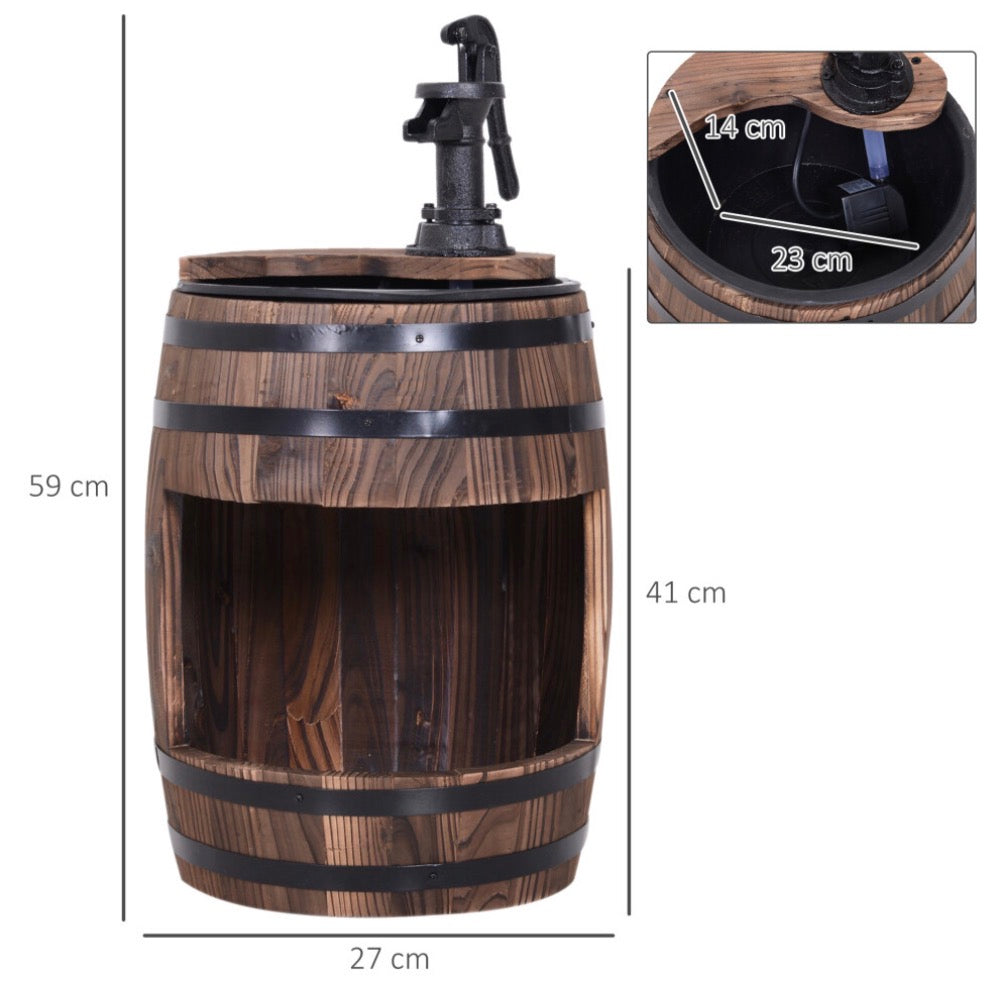 Wood Barrel Water Feature and Planter